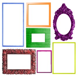 Collage with bright frames on white background