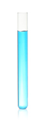 Test tube with light blue liquid isolated on white