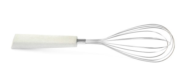 Metal whisk isolated on white. Kitchen utensil