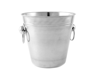 Photo of Empty metal bucket for ice isolated on white