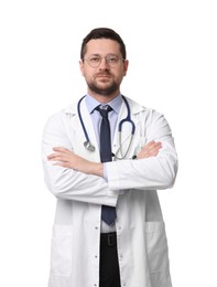 Portrait of doctor with crossed arms isolated on white