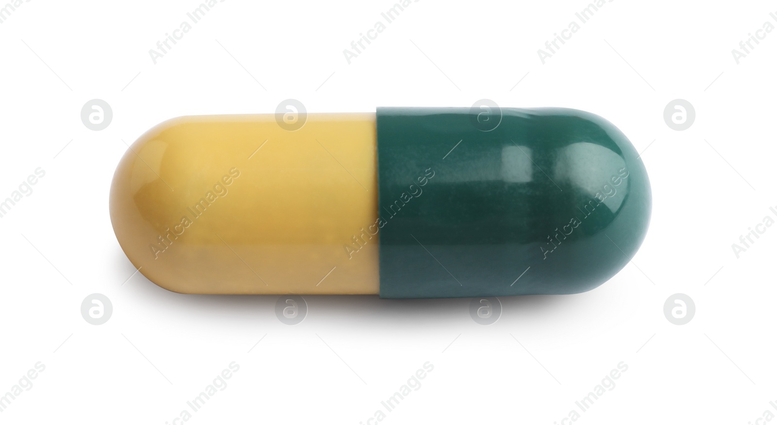 Photo of One pill isolated on white. Drug therapy