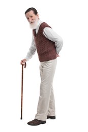 Photo of Senior man with walking cane on white background