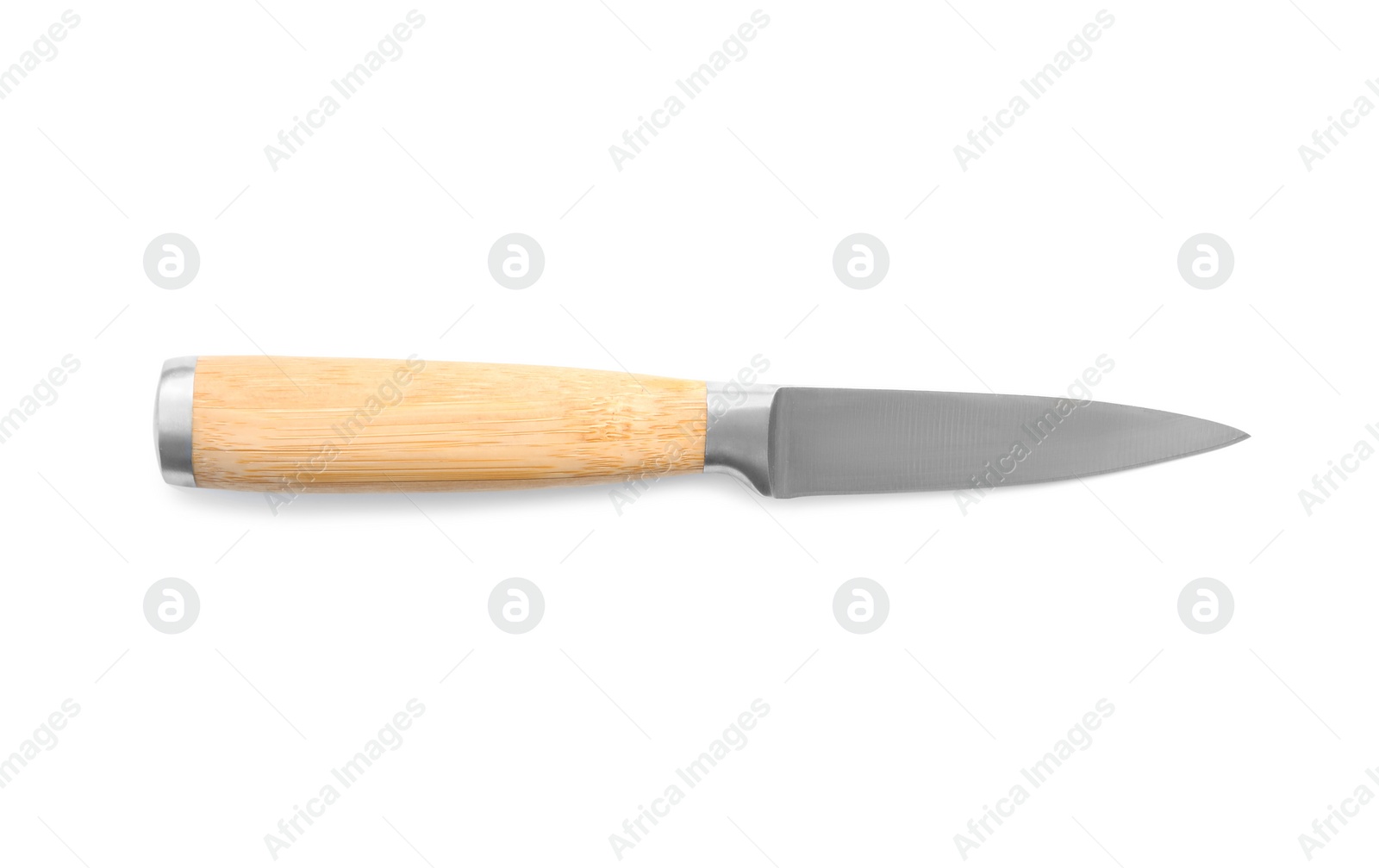 Photo of One sharp knife isolated on white, top view