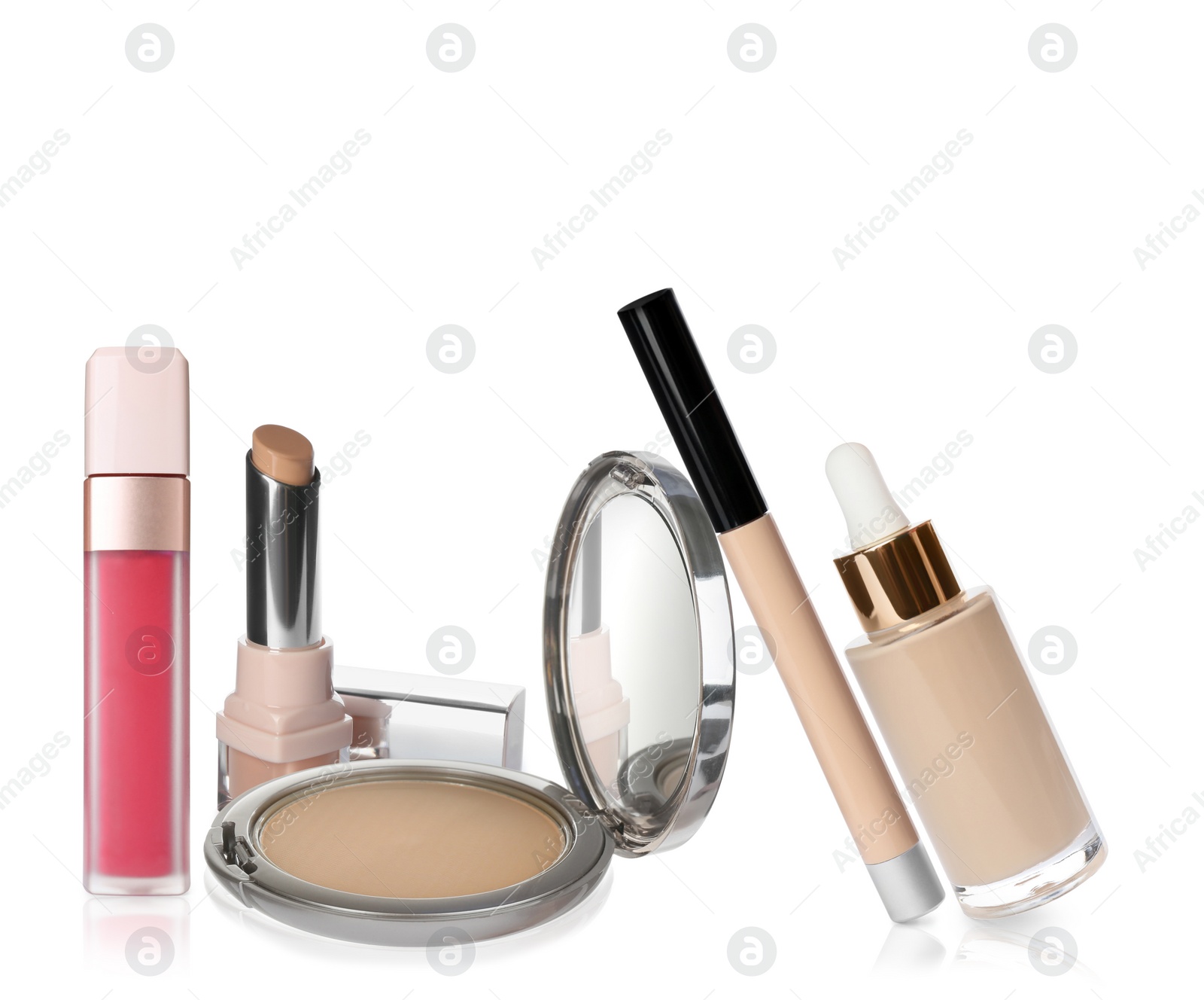 Image of Set with different decorative cosmetics on white background