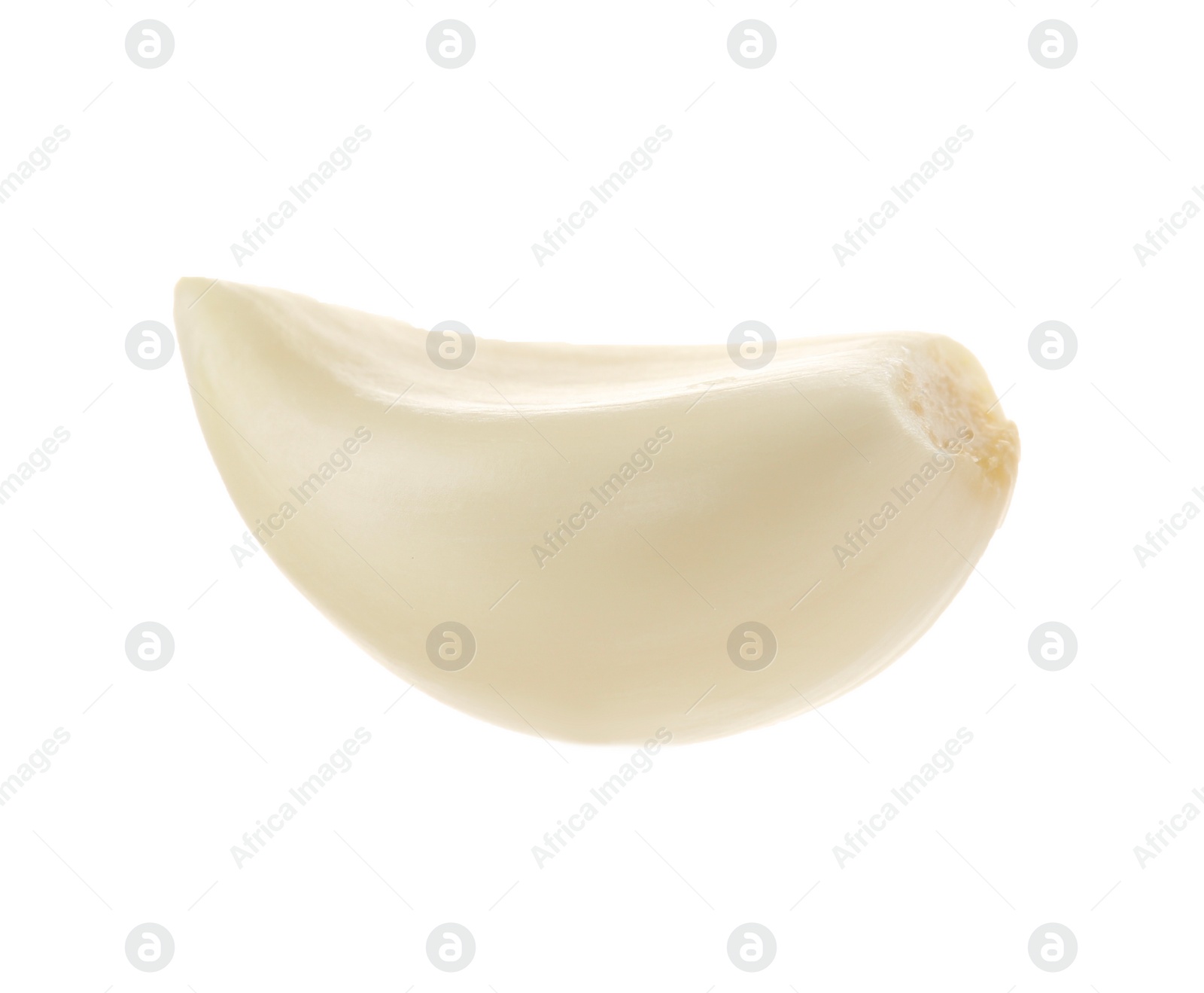 Photo of One peeled clove of garlic isolated on white