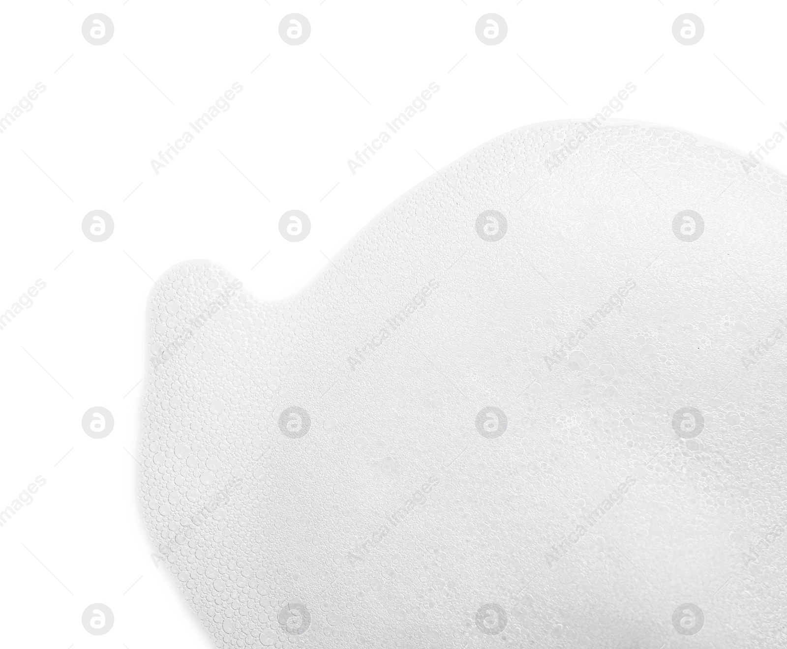 Photo of Fluffy soap foam on white background, top view