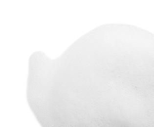 Photo of Fluffy soap foam on white background, top view