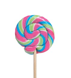 Photo of Stick with colorful lollipop swirl isolated on white