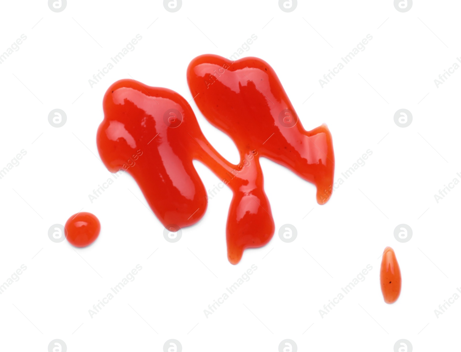 Tasty ketchup smear isolated on white, top view. Tomato sauce Photo of Tasty ketchup smear isolated on white, top view. Tomato sauce