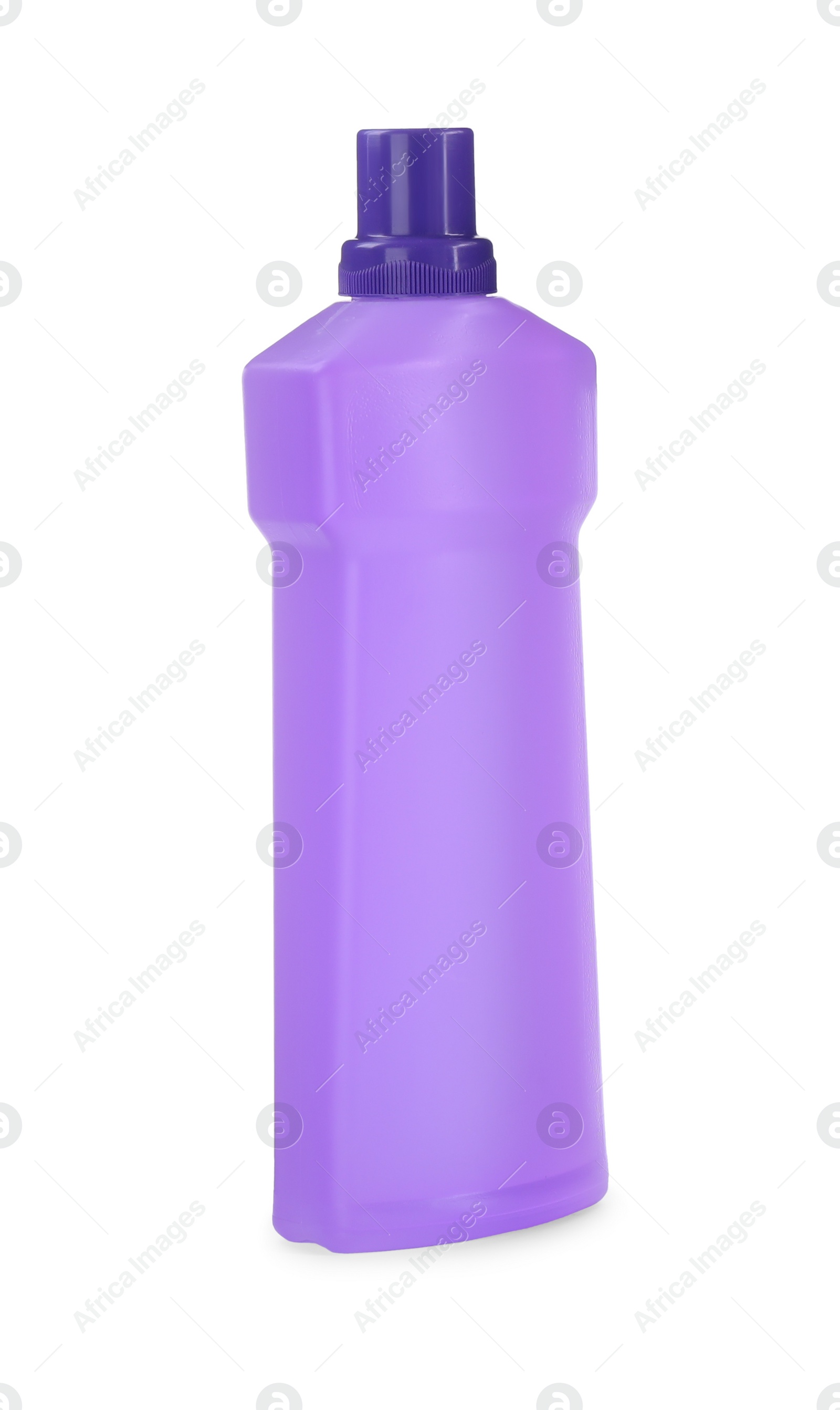 Photo of Violet bottle of cleaning product isolated on white