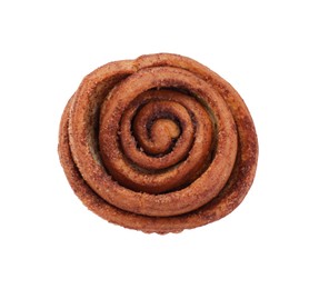 One tasty cinnamon roll isolated on white, top view