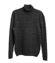 Stylish dark grey sweater isolated on white. Men`s clothes