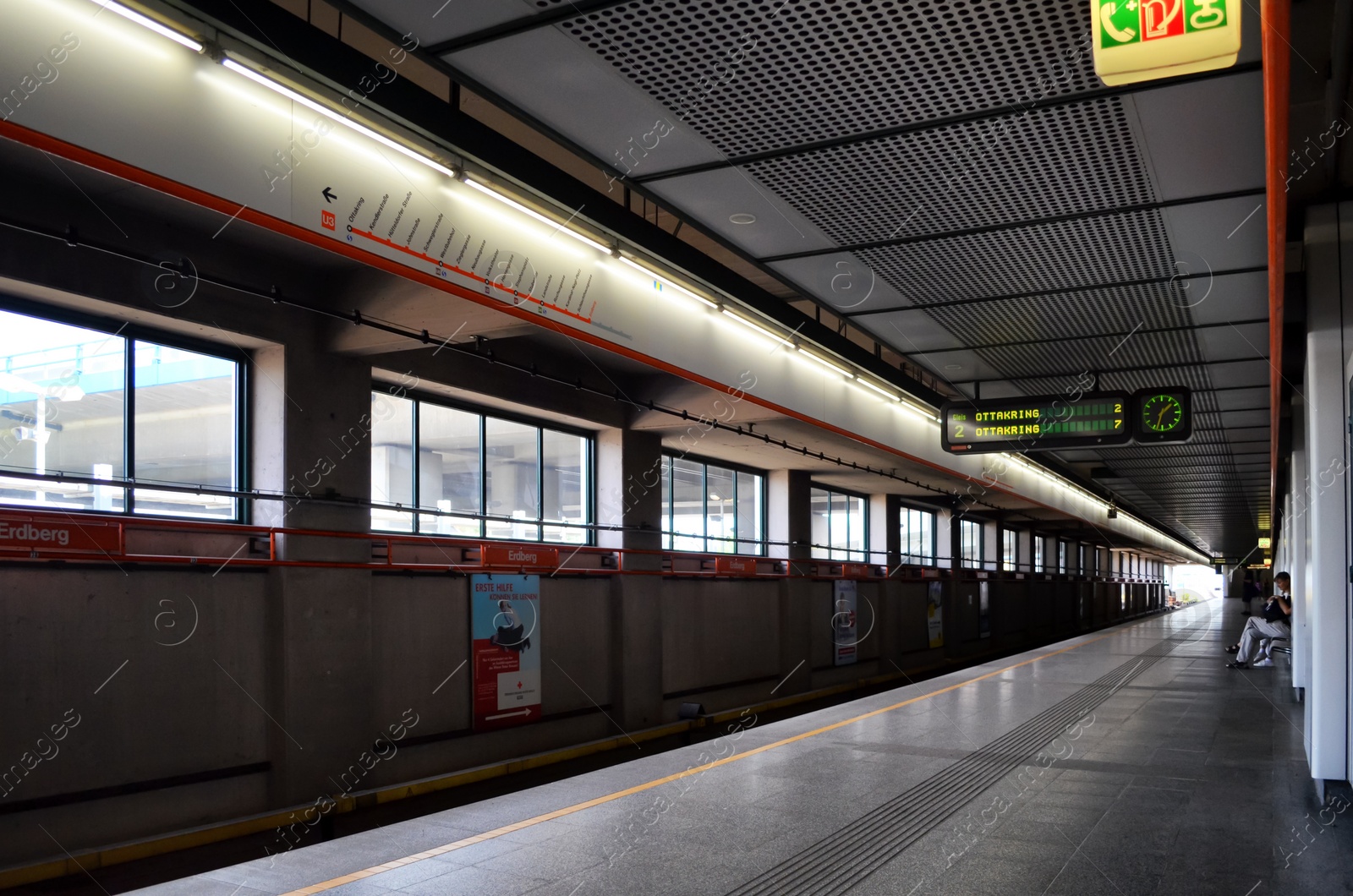 Photo of VIENNA, AUSTRIA - JUNE 17, 2018: View of overground subway station with digital countdown clock