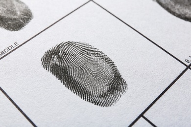 Fingerprint record sheet, closeup view. Criminal investigation