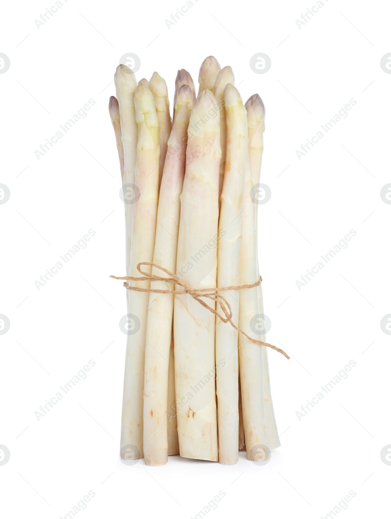 Photo of Bunch of fresh ripe asparagus isolated on white