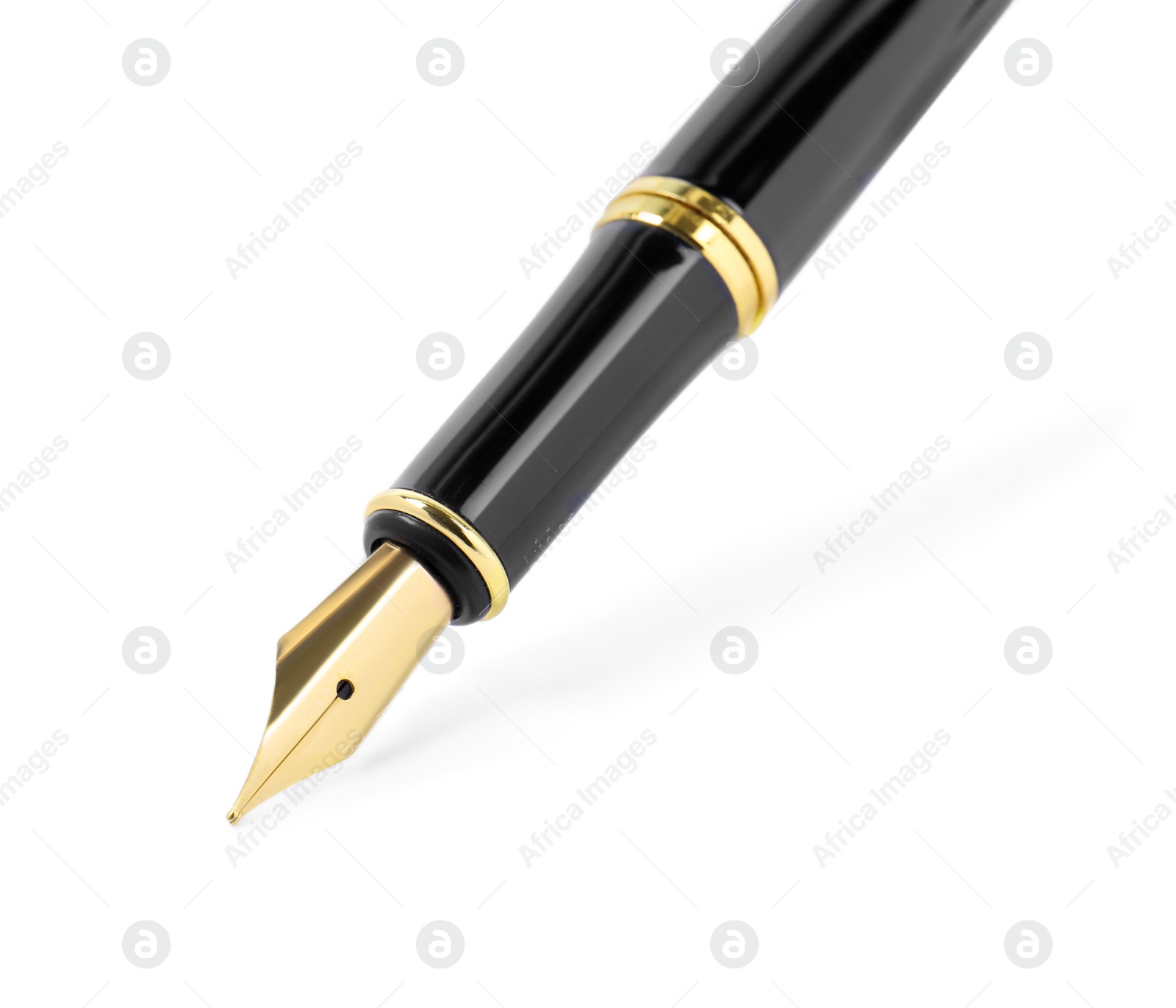 Photo of Stylish black fountain pen isolated on white