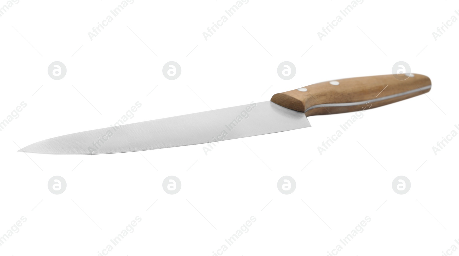 Photo of Modern chief's knife with wooden handle isolated on white