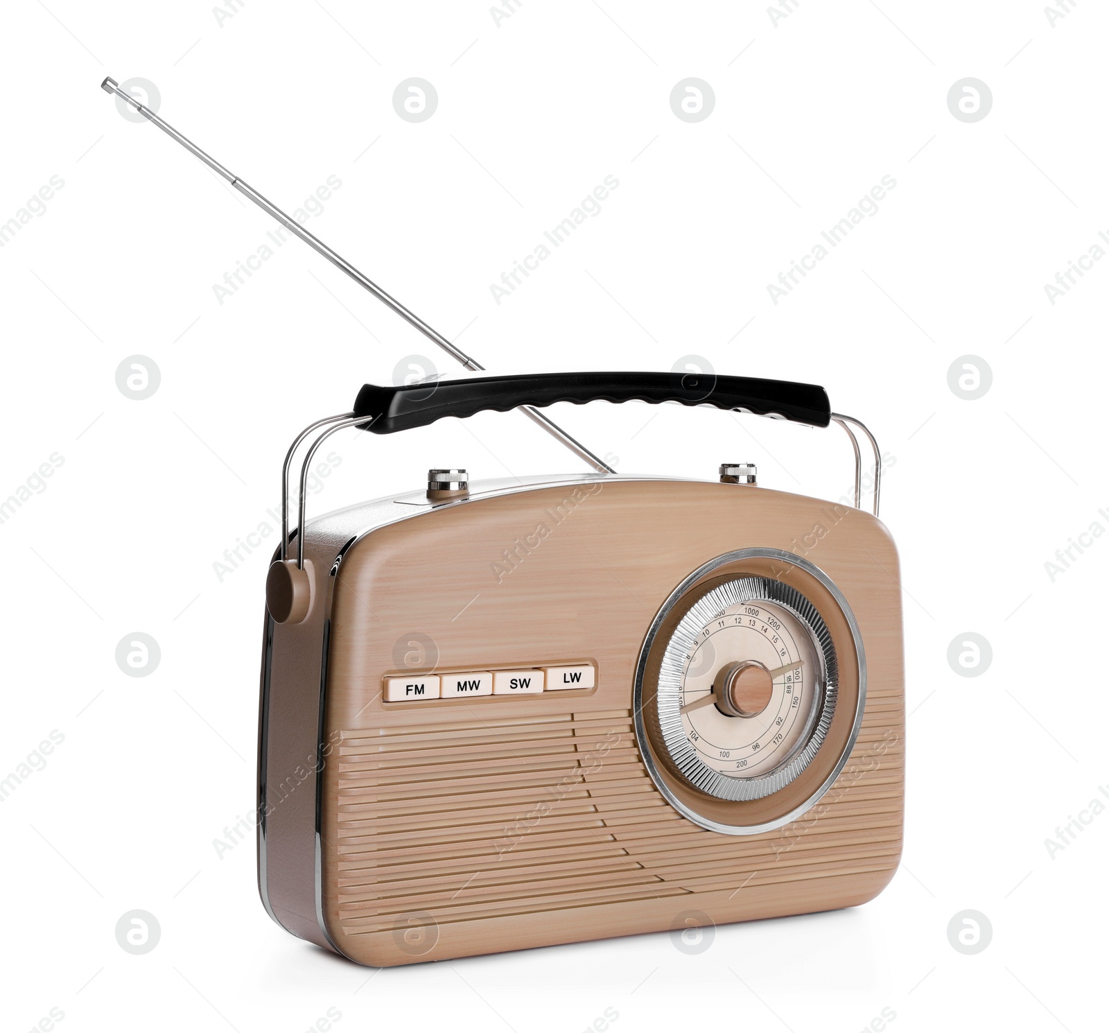 Photo of Beige retro radio receiver isolated on white