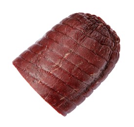 Tasty fresh dry bresaola isolated on white, top view