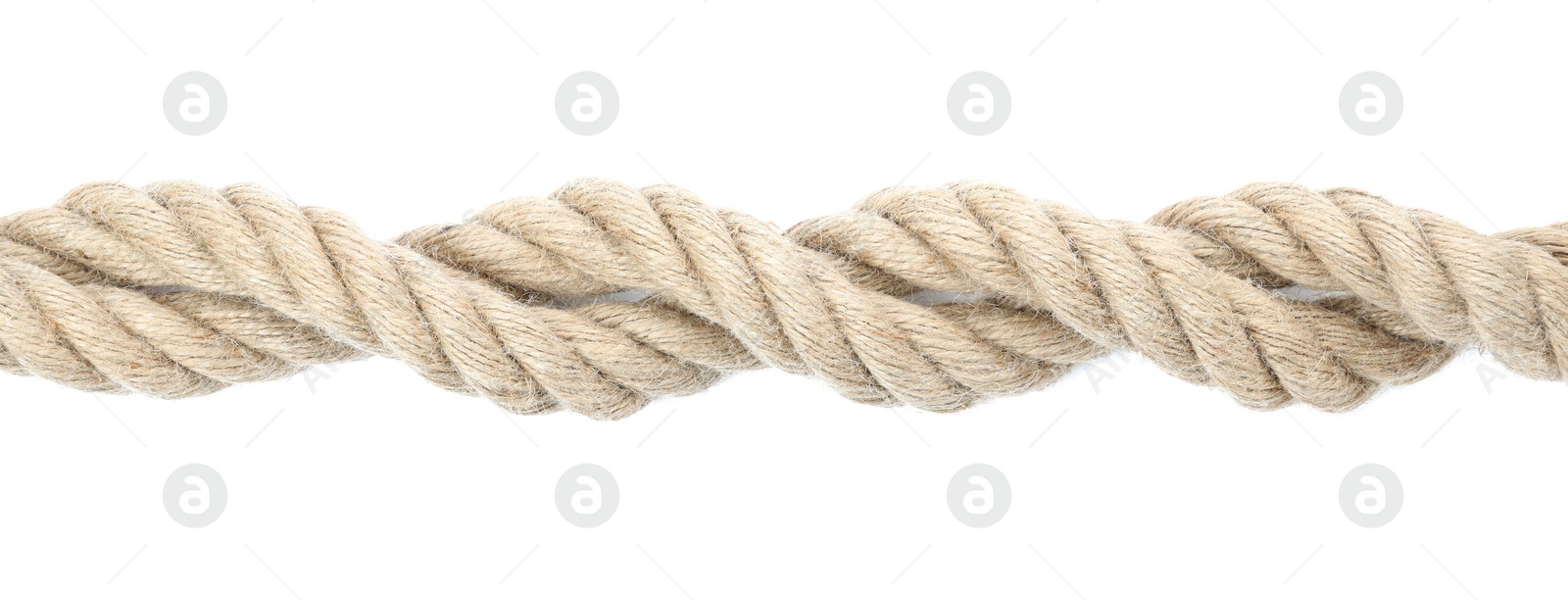 Photo of Hemp rope isolated on white, top view