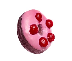 Sweet tasty glazed donut decorated with berries isolated on white