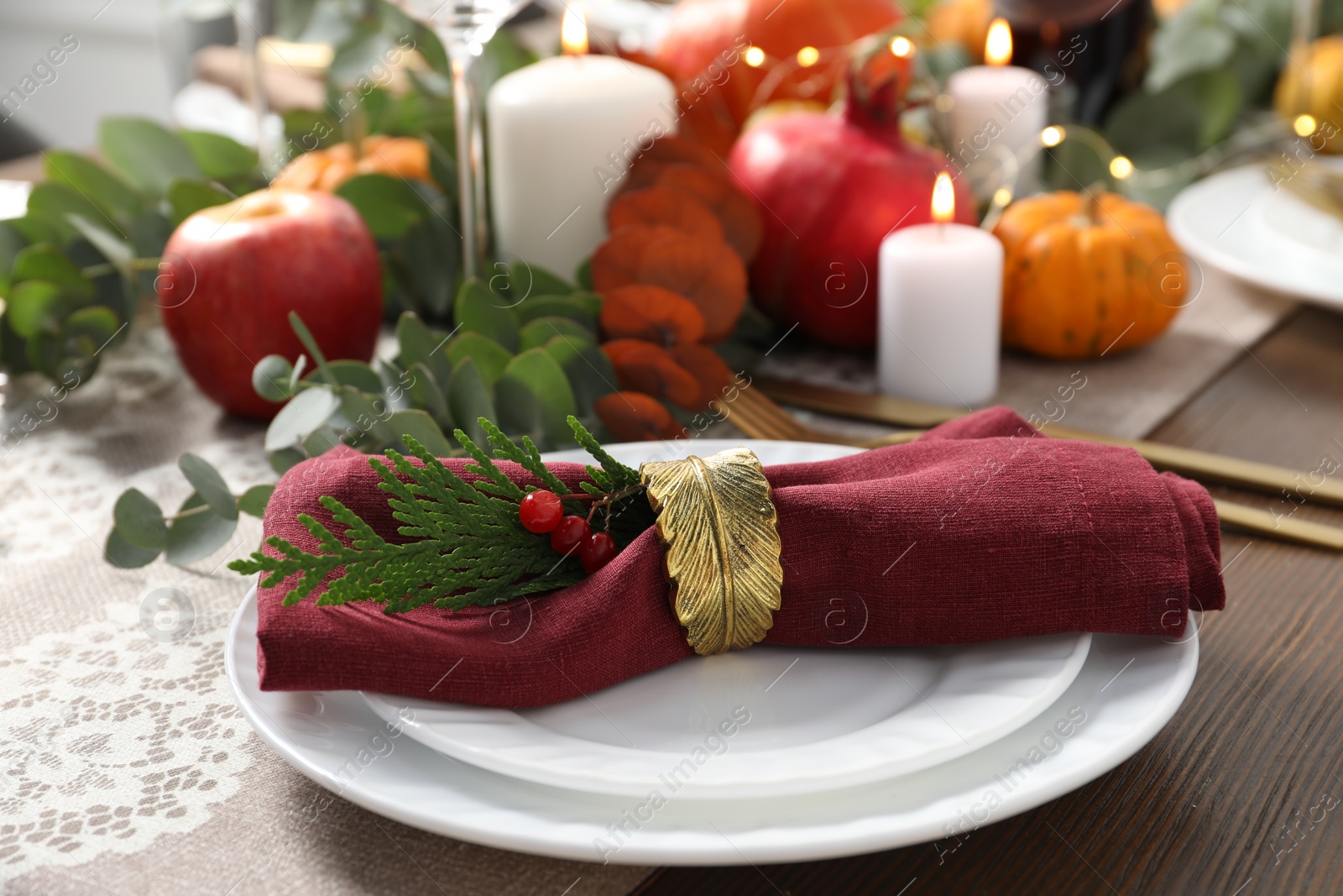 Photo of Beautiful autumn table setting with floral decor