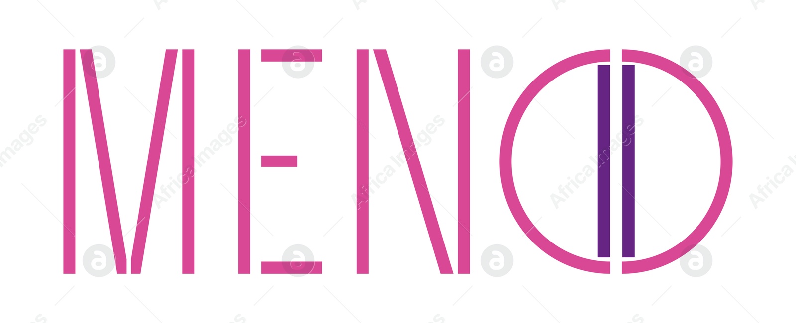Illustration of Concept of impending climacteric. Word MENO with two lines inside letter O with meaning of positive menopause test on white background, illustration