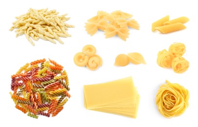 Image of Different types of pasta isolated on white, set