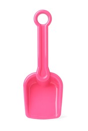 Pink plastic toy shovel isolated on white