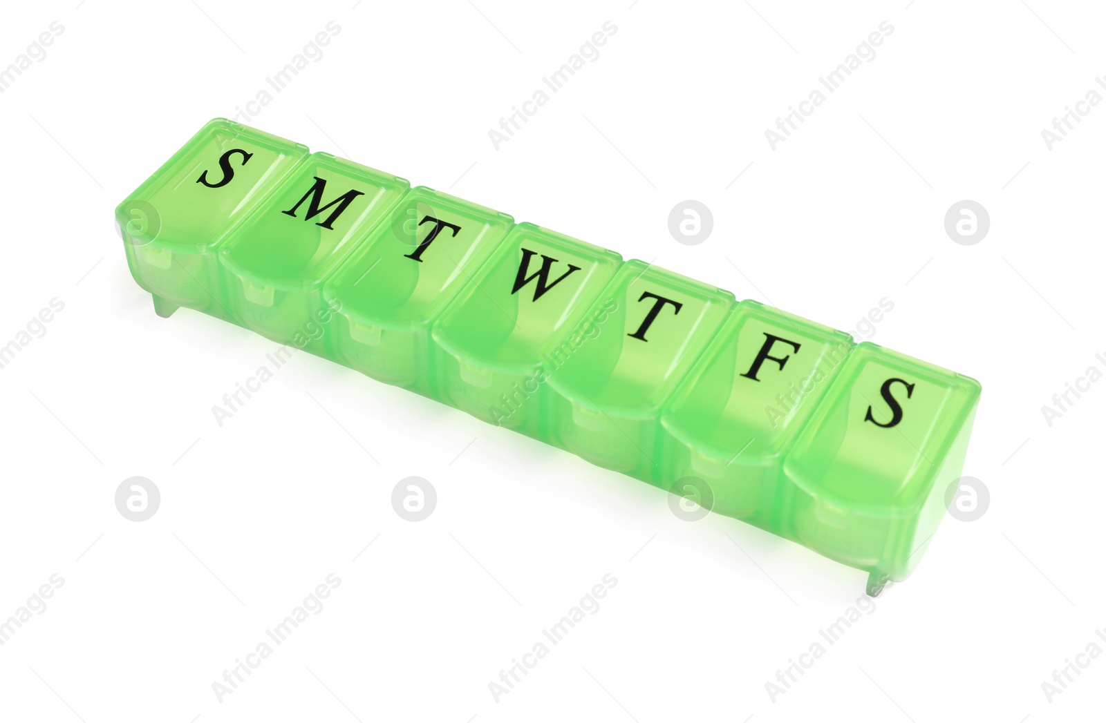 Photo of One empty pill organizer isolated on white