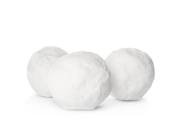 Photo of Round snowballs isolated on white. Winter activities