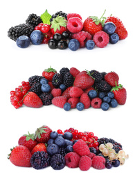 Image of Set of different mixed berries on white background