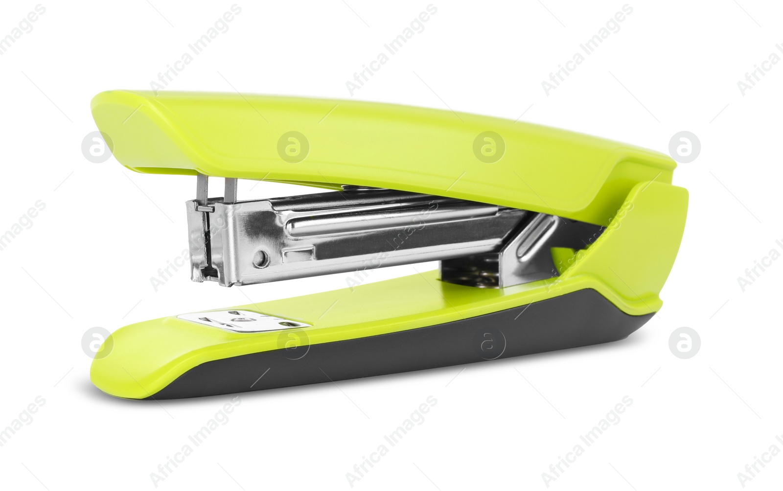 Photo of One new light green stapler isolated on white