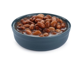 Bowl of canned kidney beans on white background