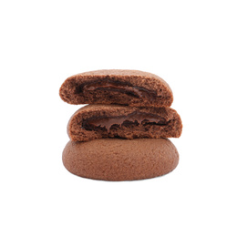 Photo of Tasty homemade chocolate cookies on white background