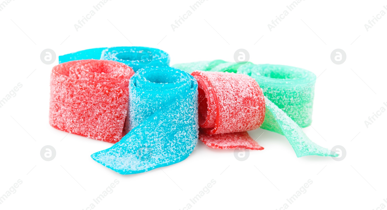 Photo of Tasty colorful jelly candies on white background