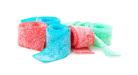 Photo of Tasty colorful jelly candies on white background