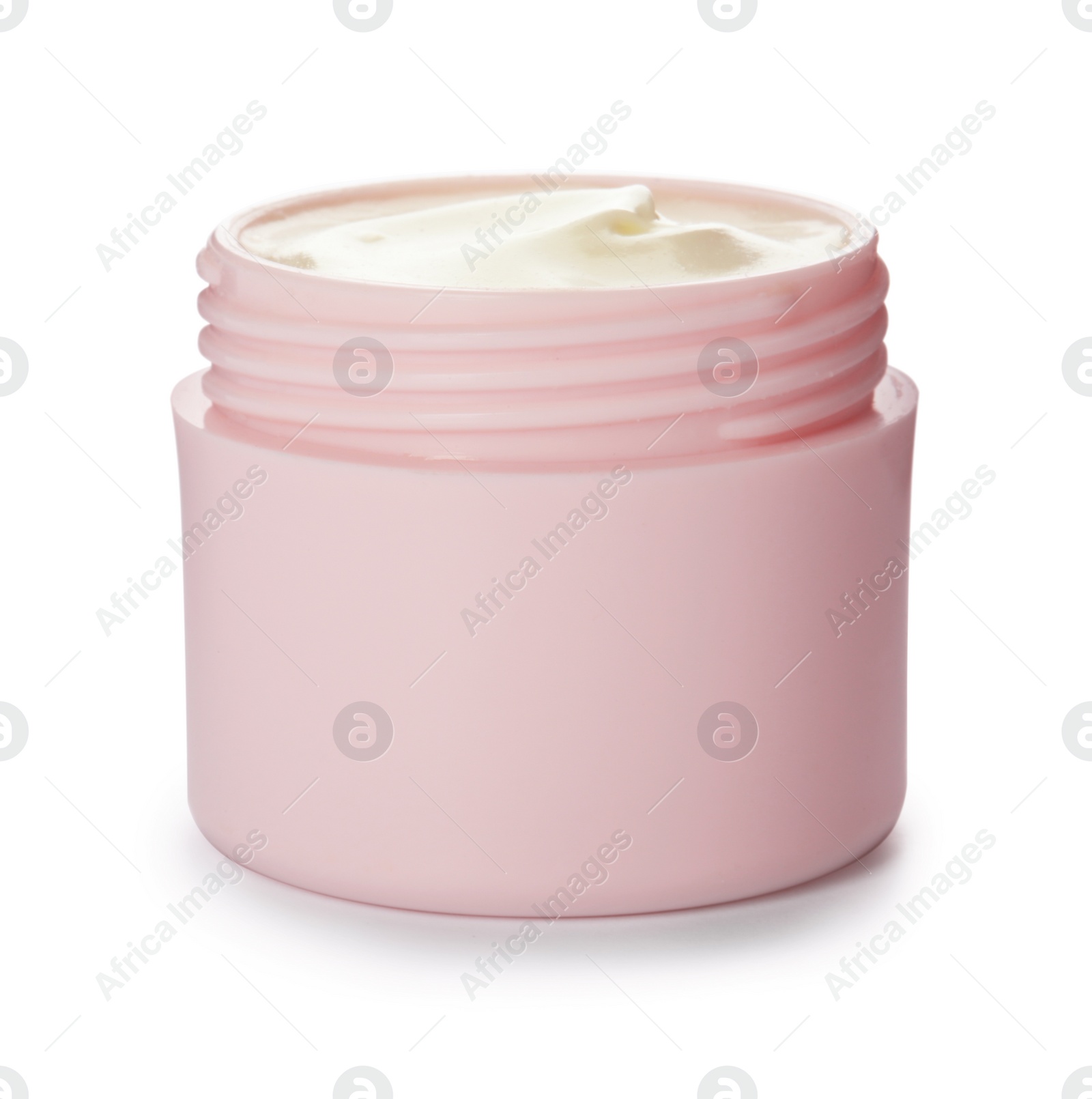 Photo of Jar with hand cream on white background