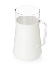 Glass jug with fresh milk isolated on white