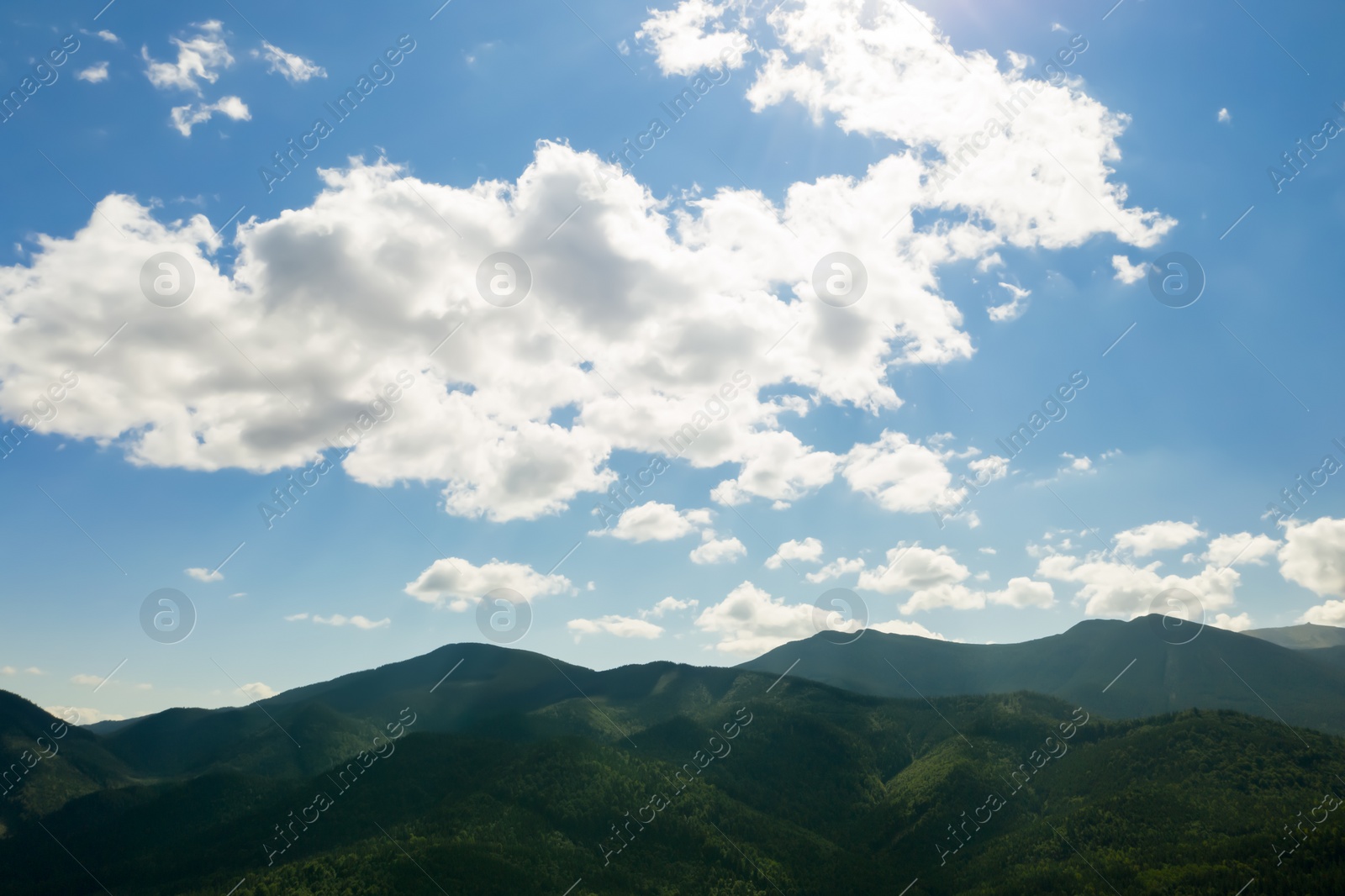 Image of Beautiful landscape with mountains and blue sky. Drone photography