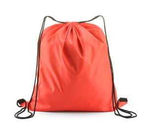 One red drawstring bag isolated on white