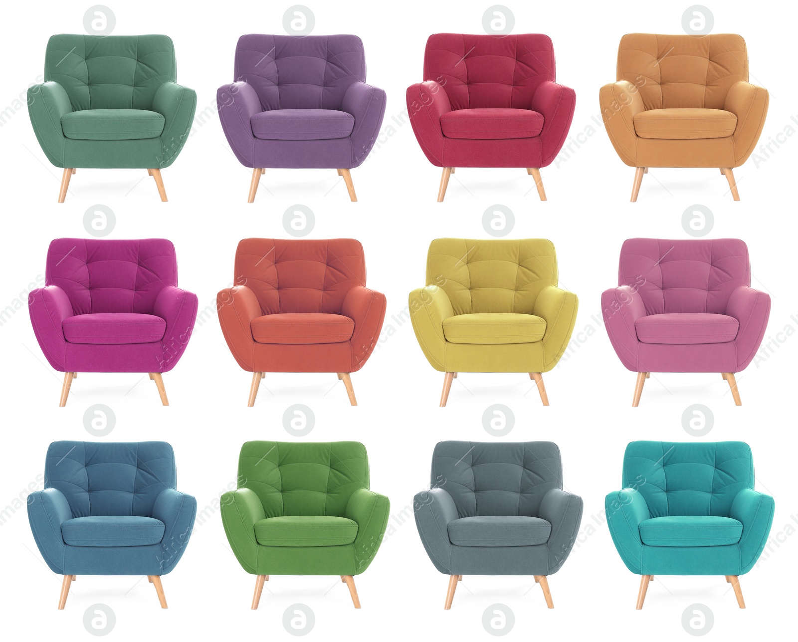 Image of Different colorful armchairs isolated on white, set