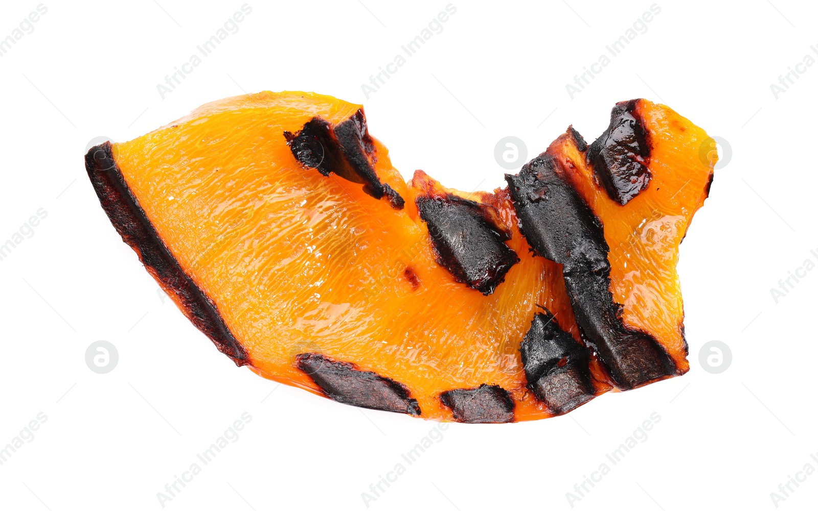 Photo of Slice of grilled orange pepper isolated on white