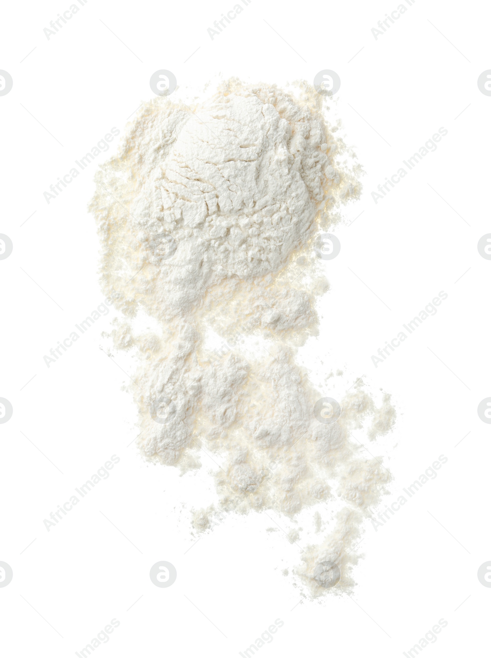 Photo of Pile of organic flour isolated on white, top view