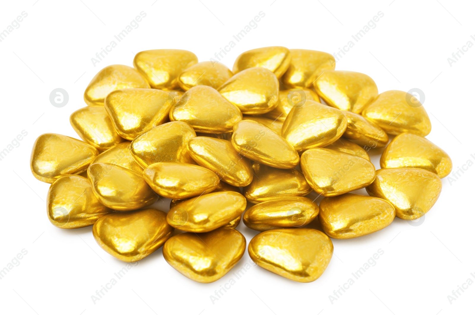 Photo of Pile of heart shaped candies on white background