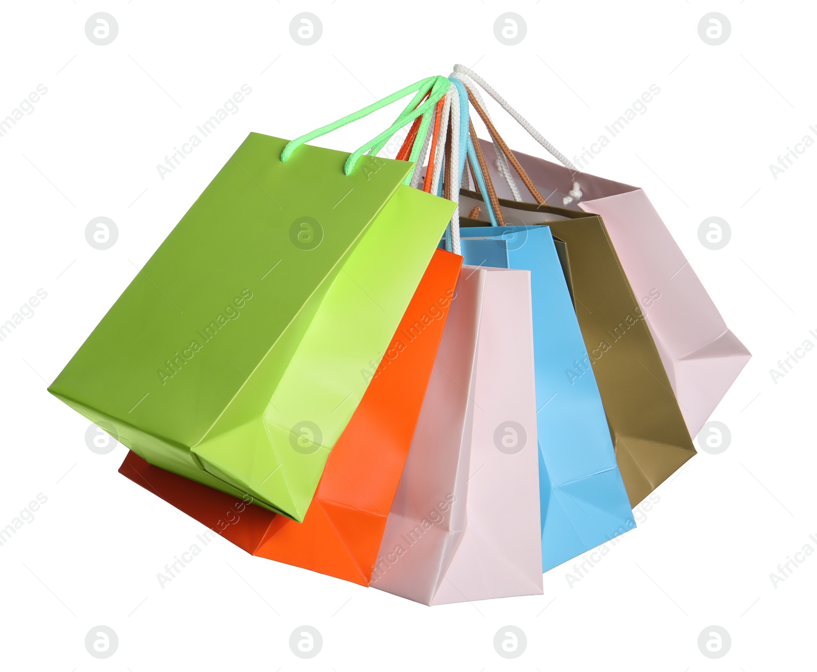 Photo of Colorful paper shopping bags isolated on white