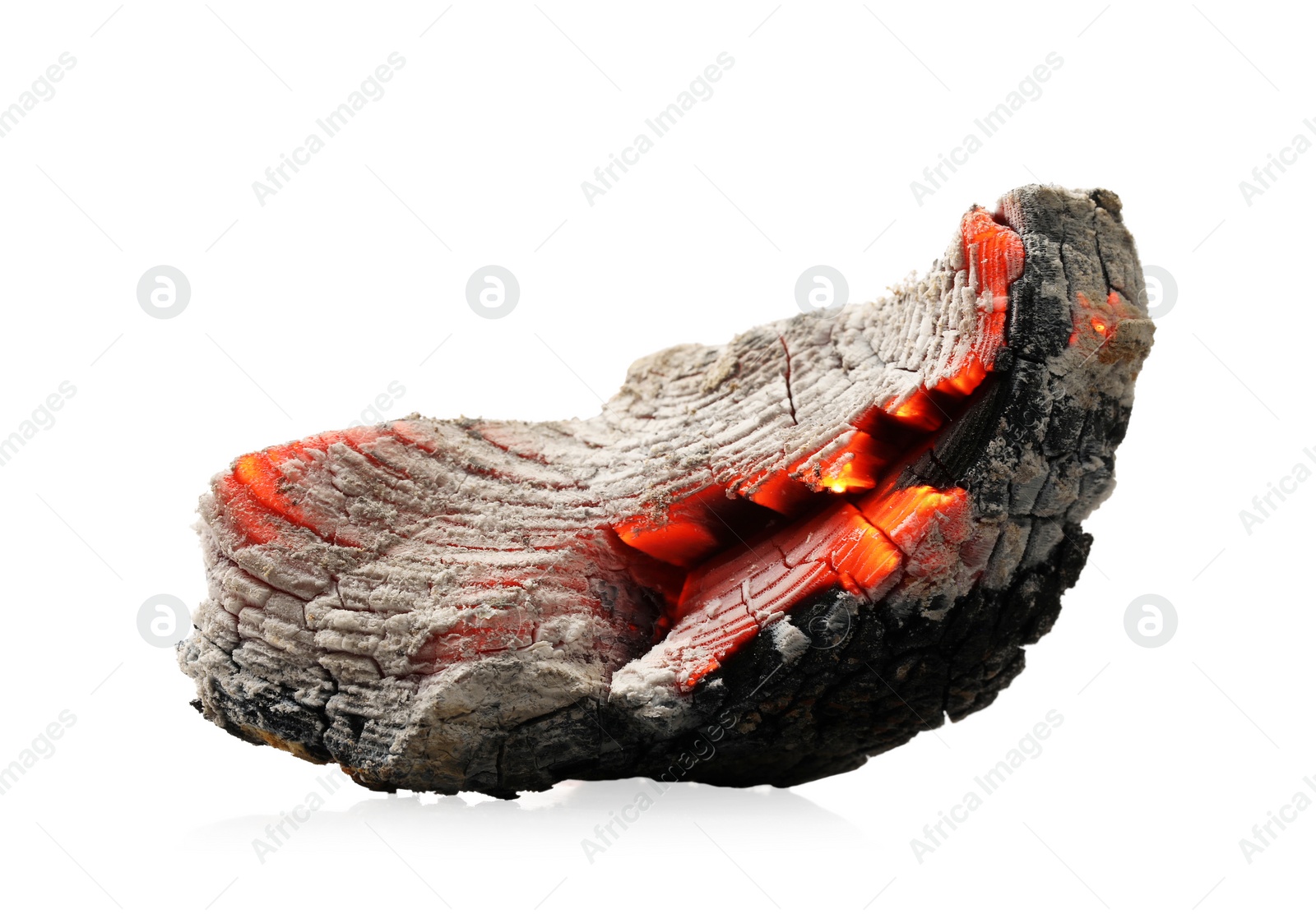 Photo of Piece of smoldering coal on white background