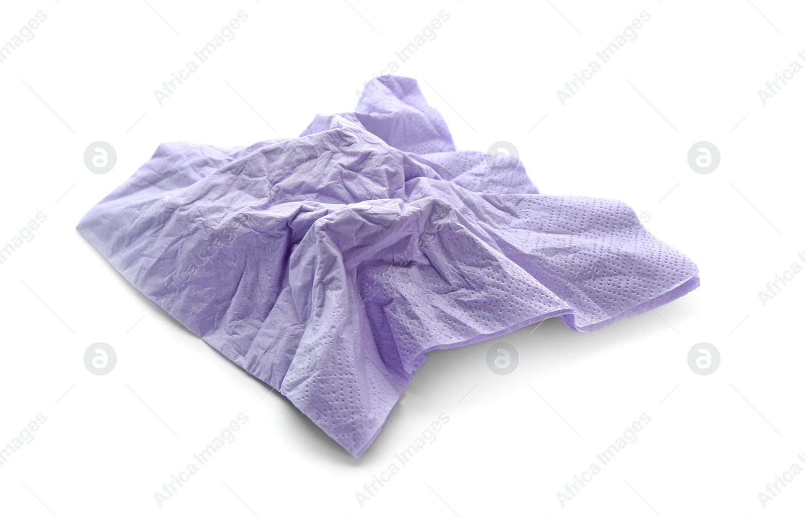 Photo of Crumpled paper napkin on white background. Personal hygiene