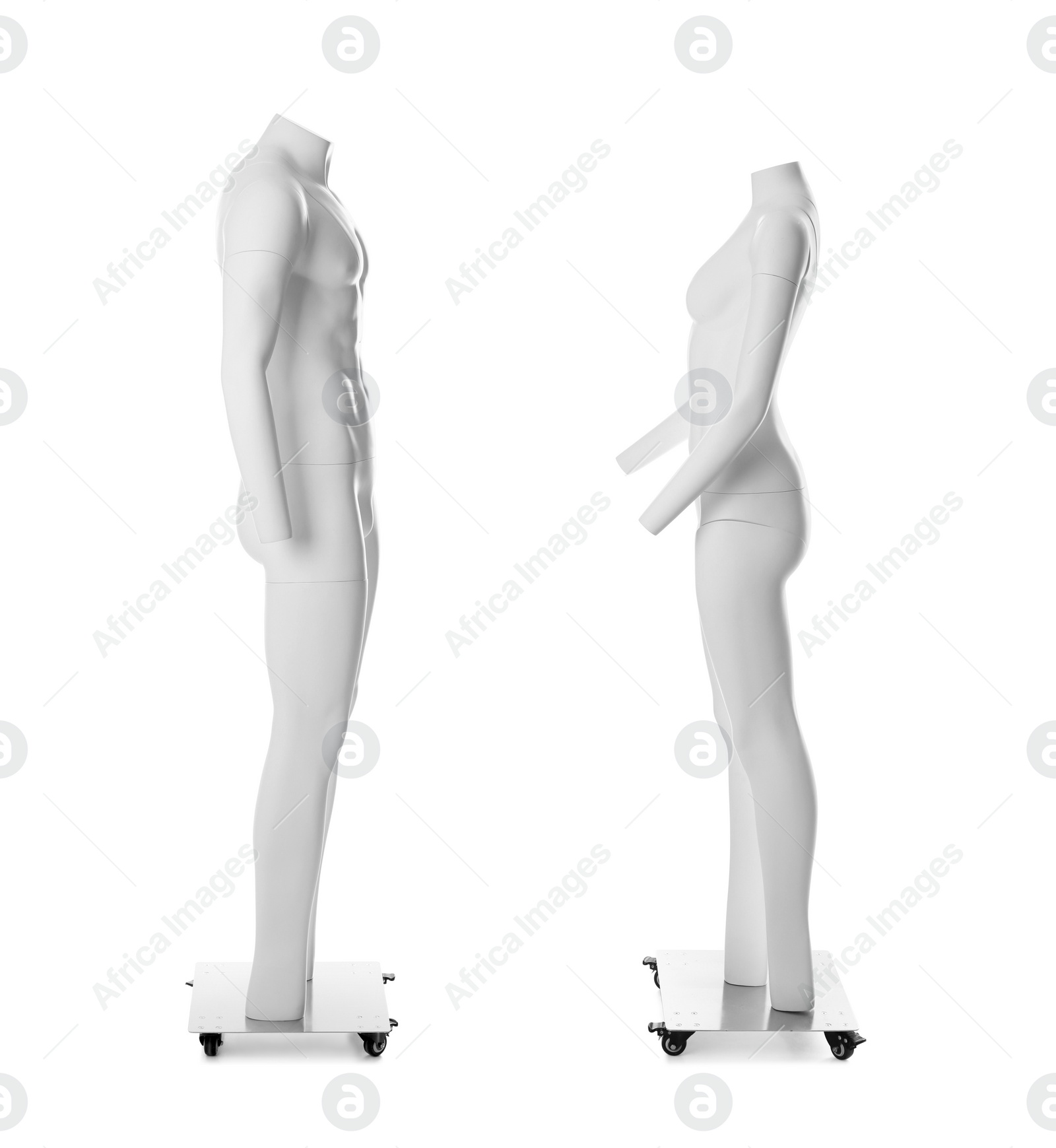 Image of Set of ghost headless mannequins with removable pieces on white background